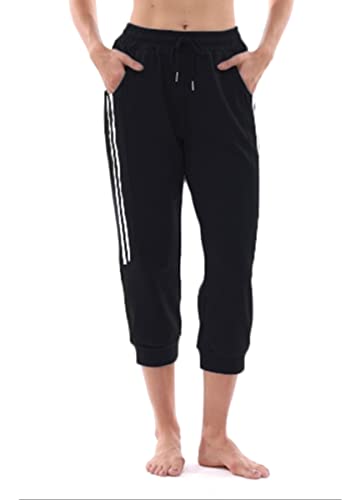 Women's Summer Capri Joggers Athletic High Waist Crop Pants With Pockets Workout Athletic Yoga Running Casual Wear(2Xl, Black) #TOP3