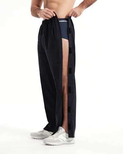 WZIKAI Men's Tear Away Pants Casual Side Snap Open Sweatpants Loose Fit Post Surgery Pants with Pockets3