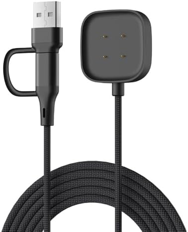 Nylon Braided Wire Replacement USB Charger Cable (USB+Type C 2 in 1) for Fitbit Versa 4 /Compatible with Fitbit Versa 3 Chargers Intended Cord Portable Charging Stand Station Dock.(3.28 ft) image 5