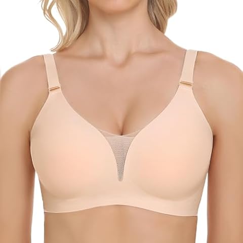 Gailife Mesh Bras for Women No Underwire Wireless Comfort Lift Push Up Bralettes for Women with Support and Bra Extender-L,ND Nude Cover