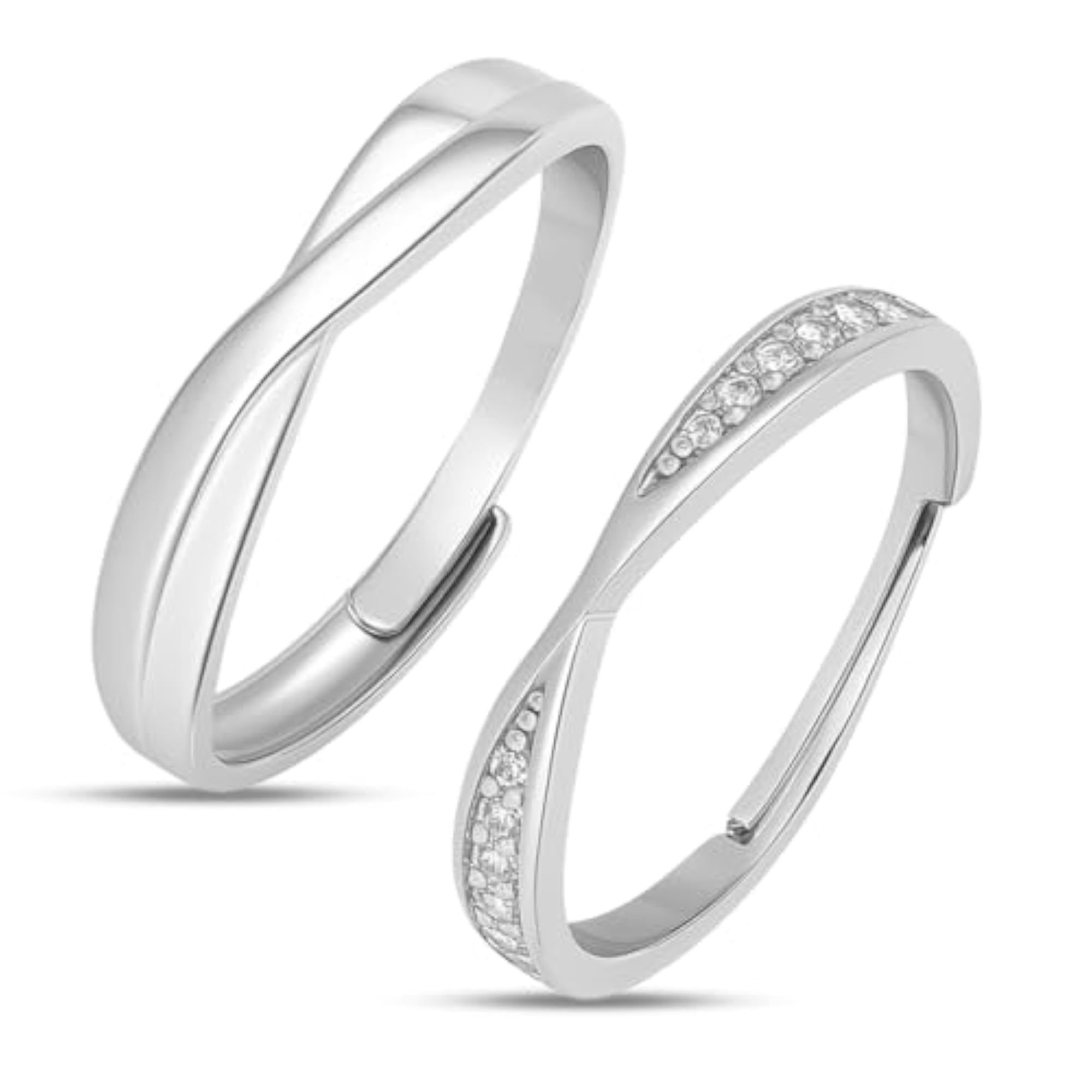 925 Sterling Silver Rhodium Plated Couple Ring Combo