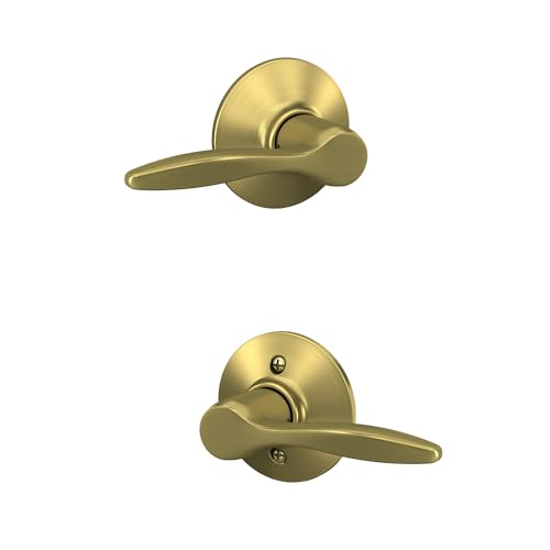 Image of Schlage Delfayo Hall /Closet Passage Door Handle, Reversible, Satin Brass | Hall or closet lever door handle with no lock, Easy to install, Certified durability, Universal fit