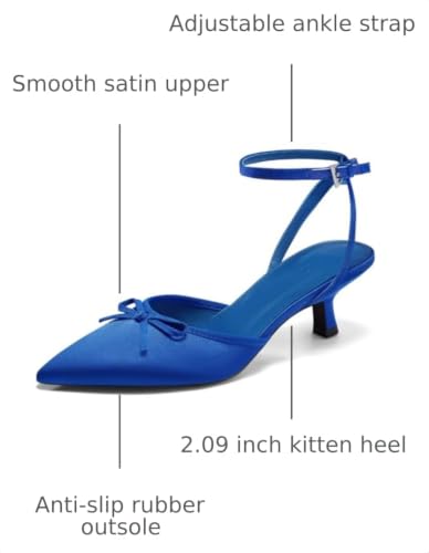 Image of Coutgo Satin Kitten Low Heels with Bow Closed Pointed Toe Short Pumps Dress Wedding Party Shoes
