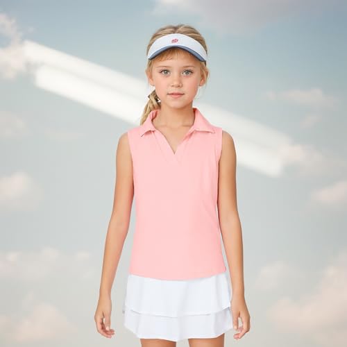 Girls Sleeveless Polo Shirts Quick Dry V-Neck Golf Tennis Workout Athletic Shirts2