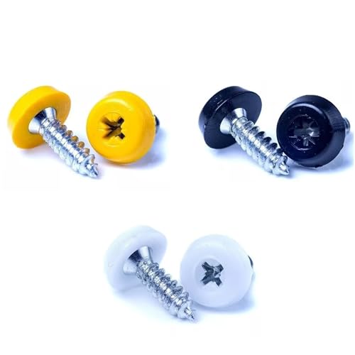 YUVA Number Plate Screws Kit Oversized Plastic Top Bolts License Plate Fixing Set (2 White 2 Black 2 Yellow) Rustproof Fit for Cars & Motorbikes