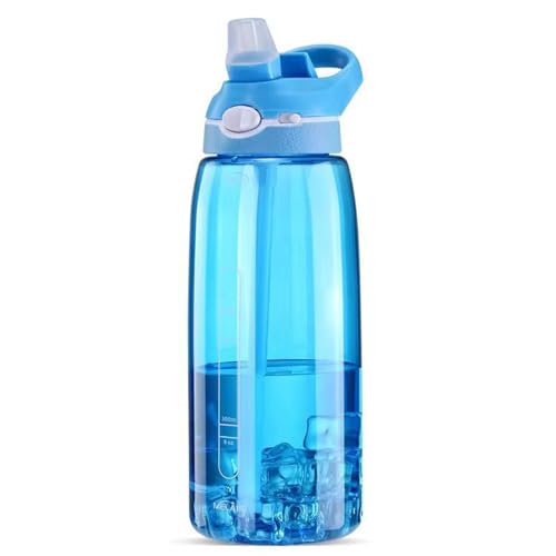 SHELFLOVER 32oz Light Blue Water Bottle With Straw, BPA FREE Clear Bottle With Handle One Hand Use Easy Carried, Flip Up, Suit School, Office, Gym, Office. - image 1