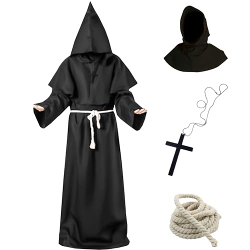 Tutukyle Mönch Kostüm Mit Kreuz Halskette - Herren Mittelalter Renaissance Robe - Mönchskutte für Halloween Karneval