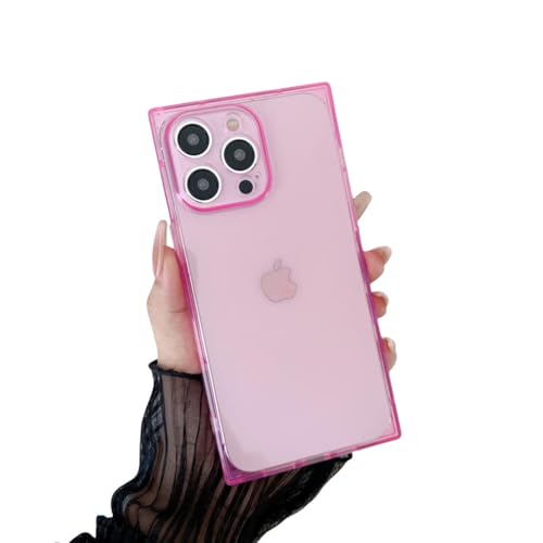 ORBANA Custodia per Iphone XR Cover antiurto in silicone trasparente quadrato fluorescente al neon,Rosa,Per Iphone XR