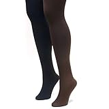 Muk Luks Women's Fleece Lined 2-Pair Pack Tights, Black/Brown, Small