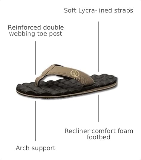 Volcom Men's Daycation Flip Flop Sandal Soft Brushed Recliner Comfort Foam Footbed, Black/Black, 8