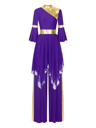JEATHA Traje de Danza Cristiana Alabanza para Mujer Vestido Tul de Ballet Lírico de Manga Trompeta y...