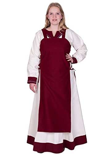 Battle-Merchant Mittelalter Überkleid Tinna Trägerkleid für Damen | Kleid Schürze mit Schnürung ärmellos Baumwolle Kostüm | LARP Wikinger Tinna (L/XL Weinrot)