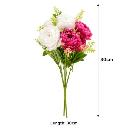 Image of CURATED CART 2 Bunch Artificial Peony Rose Flower Bouquet (Pink & White) | 10 Flower Heads, for Home Decor, Office, Bedroom, Balcony, Table Display, Wedding Decoration (Without Vase Pot)