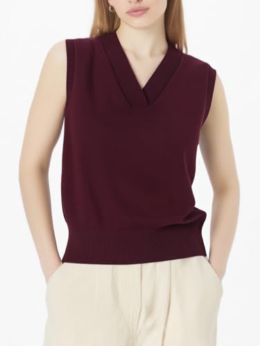 Image of Wowcarbazole Women's V Neck Sweater Vest Sleeveless Ribbed Knit Pullover JK Uniform Classic Basic Tank Tops