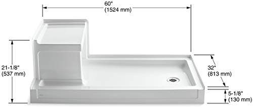 Kohler K-1976-0 Tresham 60-Inch X 32-Inch Single-Threshold Shower Base With Integral Left-Hand Seat And Right Center Drain, White #TOP1
