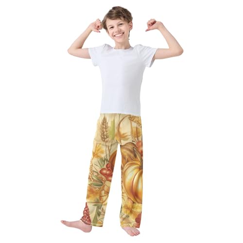 Autumn Harvest Pumpkin Boys Long Pants Soft Trousers Elastic Waist Kids Lounge Bottoms with Pockets S-XL3
