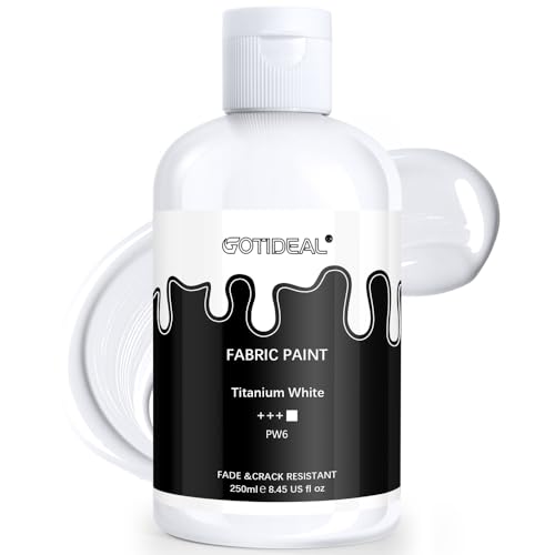 GOTIDEAL White Fabric Paint for Clothes Permanent T-Shirts Textile Paint 8.45 oz (250 ml) For Refresh Furniture Upholstery DIY Clothes Jeans Crafts