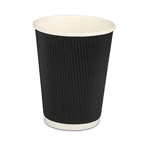 e kysa basics Ripple Paper Disposable Tea/Coffee Cups, Set of 25 pcs, 240 ml - Black