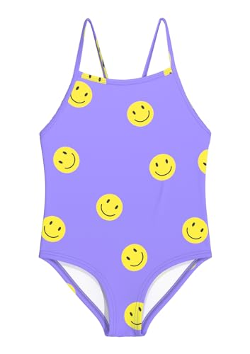 weVSwe Sleeveless Girls Swimsuit Purple Smiley Toddler Girl Bathing Suits Baby Swimwear Set One Piece 10 Years
