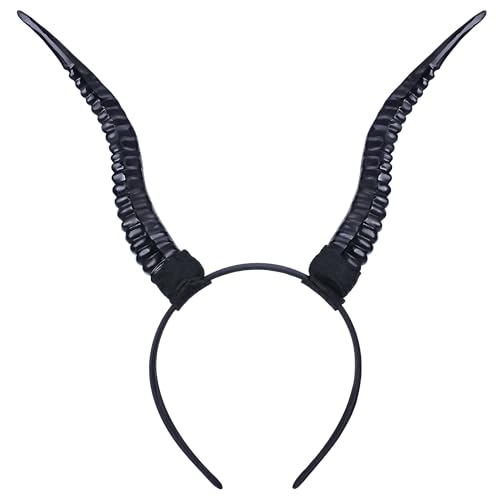 MOSTORY Schwarz Teufelshörner Haarreif Devil Horns Headband für Teufel Kostüm Abnehmbar Schafshörn Kopfschmuck für Karneval Renaissance Faschingskostüme