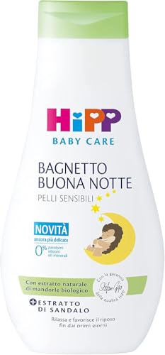 HiPP - Baby Care - Bagnetto Buonanotte, Bagnoschiuma per Bambini, Rilassa e Favorisce il Riposo, per Pelli Sensibili, con Estratto di Sandalo, 1 Flacone da 350 ml