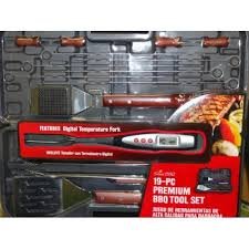 Premium 19-piece BBQ Tool Set with Temp Fork and Case