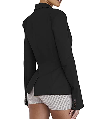 xxxiticat Women's Buckle Belt Blazer Coat Long Sleeve Lapel Collar Low Cut Padded Shoulder Front Open Cardigan Jacket2