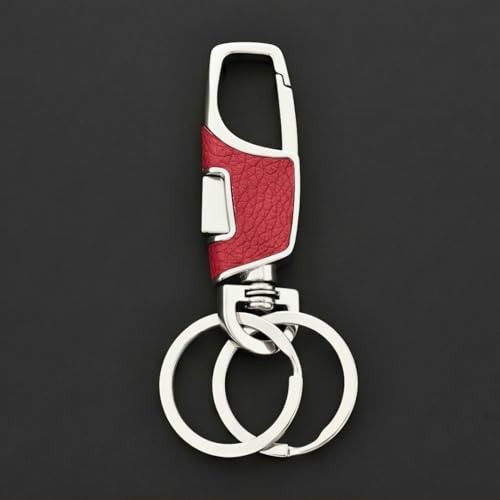 Image of THE MEN THING - Stylish Multicolor Stainless Steel Keychain for Men & Boys (Titan Grip Leather - Red)