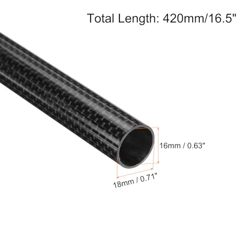 QUARKZMAN 1 Stück Kohlefaserrohr 16 x 18 x 420 mm glänzende Oberfläche Stab 3K gewickeltes reines Kohlefaser-Rundrohr für RC-Flugzeug Multicopter Quadcopter