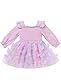 FYMNSI Baby M�dchen 1. Erster Geburtstag Outfit Schmetterling Langarm Weihnachten Partykleid Bodykleid Prinzessin T�ll Kleid Strampler mit Stirnband Herbst Winter Kleidung Fotoshooting Lila 12-18M