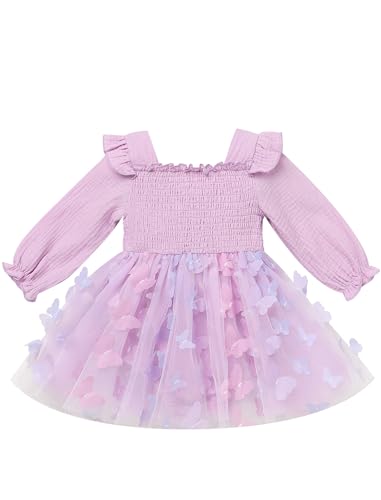 ODASDO Baby Girls First Birthday Outfit Sqaure Neck Ruffle Long Sleeve Tulle Tutu Romper Dress with Bow Headband3