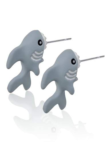 Lastclream Animal Bite Stud for Women 3D Cute Funny Dinosaur Biting Ears Earrings (Grey - Shark)