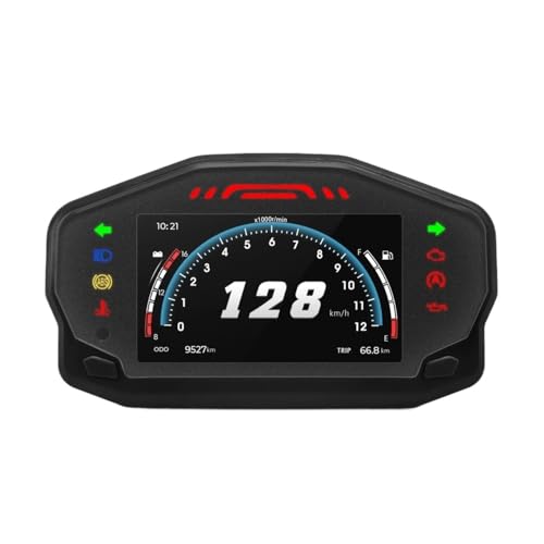 オートバイのスピードメーターゲージ ユニバーサルバイクスピードメーターディスプレイスクリーン、2/4気筒RPMメーター、スピードメーターKm/h、走行距離計、水温計、燃料計