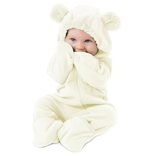 Image of Cuddle Club Fleece Baby Bunting Bodysuit Hoodie, Newborn - 5T | Infant Romper Hooded Sweater Outfit, Car Seat Friendly, Convertible Mittens & Booties, Warm Jacket, Winter Suit Clothes