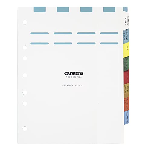 Carstens Heavy Duty Plastic at-Home Healthcare Divider Set, 8-Tab, with Pull Tab Die Cuts, Multi-Color, for Side-Opening 3-Ring and 5-Ring Binders