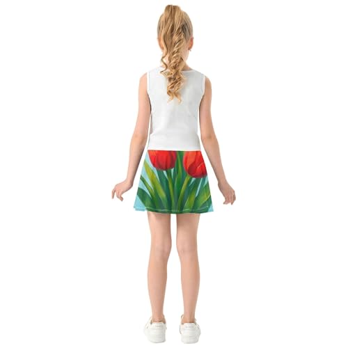 Girls' Shorts Athletic Skorts Red Tulips Tennis Skirts Toddler Cute Comfy Pleated Skort 3t4