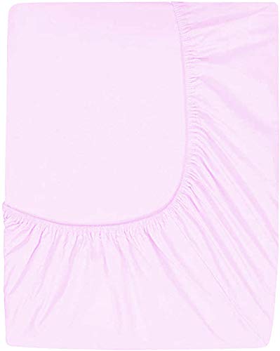 Image of Sweet Dream's 750 Collection Egyptian Cotton Fitted Bedsheet 4 to 12 Inch Matress 15 inch Drop Extra King Size Bed (78x78) Inches (6.5 by 6.5) Feet + 2 Pillow Covers (18x28), Baby Pink