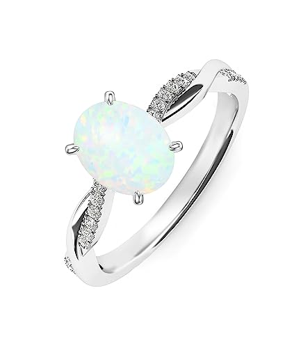 Oval White Opal Ring for Women 925 Sterling Silver with CZ October Birthstone Engagement Wedding Ring Jewelry Size 5 to 13