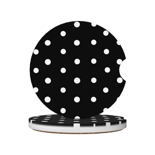 Set de 2 Posavasos Cerámicos para Auto Blanco con Lunares