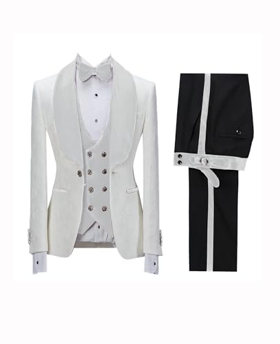 Mens Suit Slim Fit - 3 Piece Suits for Men Floral Jacquard Tuxedo Suits Shawl Collar Wedding Prom Suits