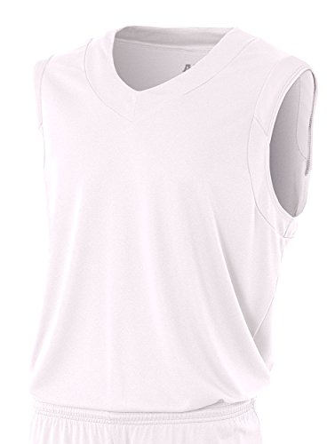 A4 Mens Moisture Management v-Neck Muscle Shirt, 3XL, White