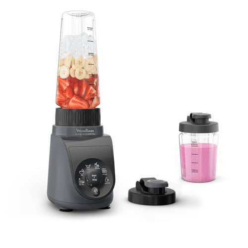 Moulinex Blend Up Essential, Mini blender, 800 W, 6 programmes automatiques, Glace pilée, Nettoyage automatique, Gris foncé, LM1EHBF0