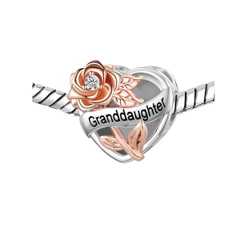 Heart Love Mom Daughter Sister Nana Auntie Grandma Best Friend Charms for Bracelets Rose Flower Birthday Charm for Women Compatible with Pandora Charms Bracelets3