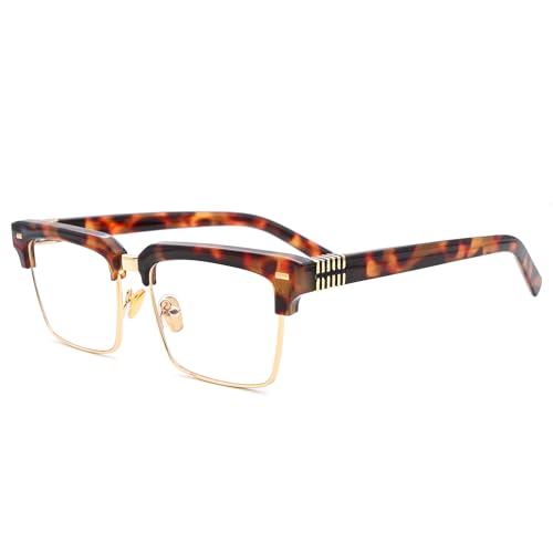 Image of Semi Rimless Rectangle Blue Light Glasses Men Women Black Square Eyewear