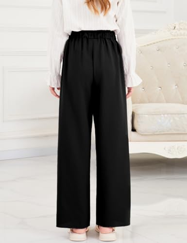 Image of Girls Wide Leg Palazzo Pant Loose Straight Cute Bow Waist Spring Summer Lightweight Dress Pant for Kids 5-14Y