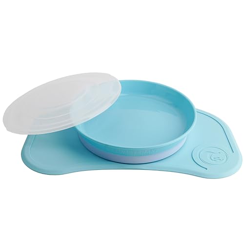 Image of Twistshake Click-Mat Mini with Suction Plate for Babies - 31x17 cm | Baby Weaning Plate with Placemat | BPA-Free Baby Feeding Plate | 6 Month+ Baby Tableware | Pastel Blue