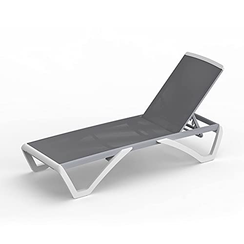 Image of Domi Outdoor Lounge Chair, Aluminum Patio Chaise Lounge with 5 Position Adjustable Backrest and Wheels, All Weather Reclining Chair for Patio, Yard, Balcony, Poolside (Grey)