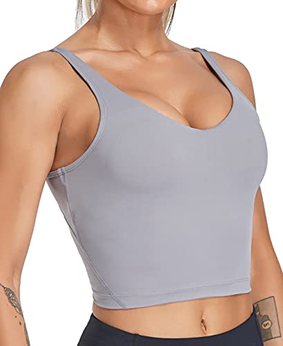 Image of Oalka Sports Bra Womens Longline Padded Crop Yoga Tank Tops