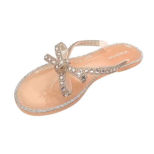 Image of Womens Flat Sandals Jelly Flip Flops Crystals Rhinestones Bow Knot Glitter Sandals