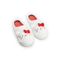 Hello Kitty White Mule Slippers | Fluffy Indoor Footwear with 3D Ears & Bow | Cartoon Character Face Design for Women | Soft Slippers for Home Merch